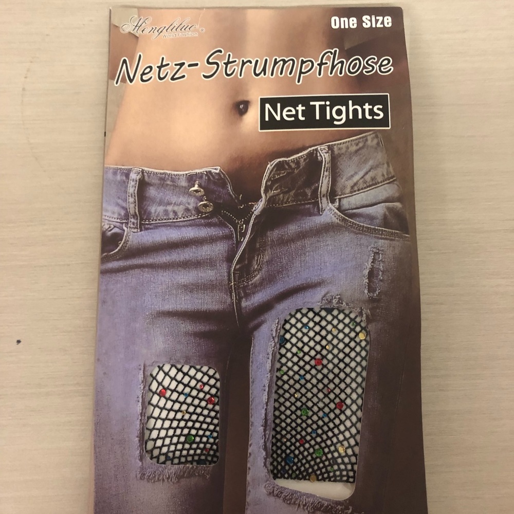 Black Fishnets with Multicolored Rhinestones